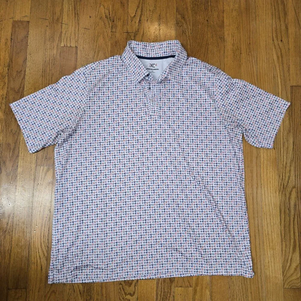 Johnston & Murphy Polo Shirt Mens XLarge XC4 Pastel Geometric Performance Golf